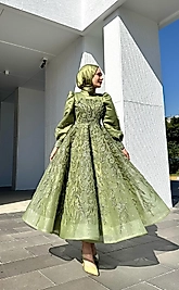 Yeşil Taşlı Abiye - Ayakkabı Şal Dahil