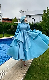 Pamuk Model Mavi Kadın Abiye