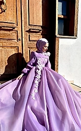 Leylak Çiçekli Elbise - Ayakkabı Şal Dahil