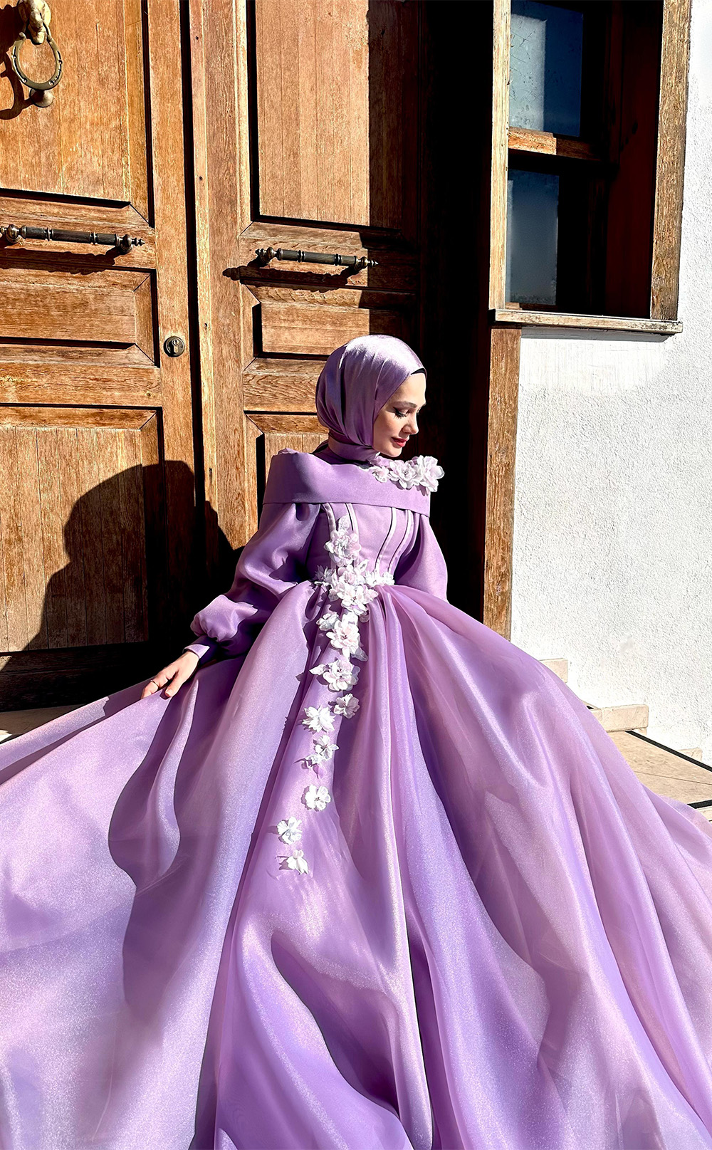 Leylak Çiçekli Elbise - Ayakkabı Şal Dahil