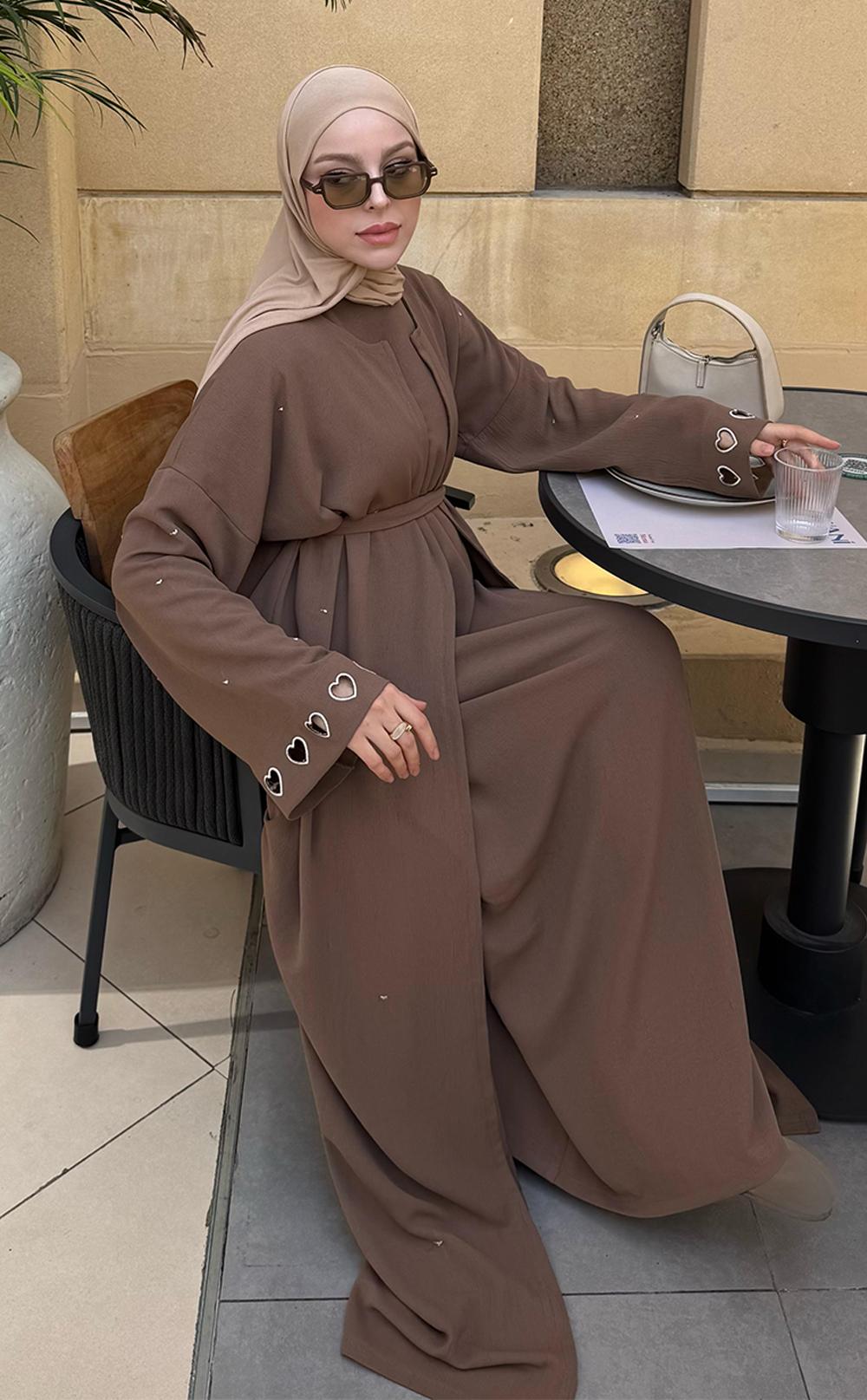 Kahverengi Kalpli Abaya - İç Elbise & Şal Dahildir